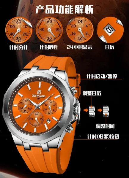 Design Reward VIP Chronograph Blue Silicone Strap Watch Watches - 6