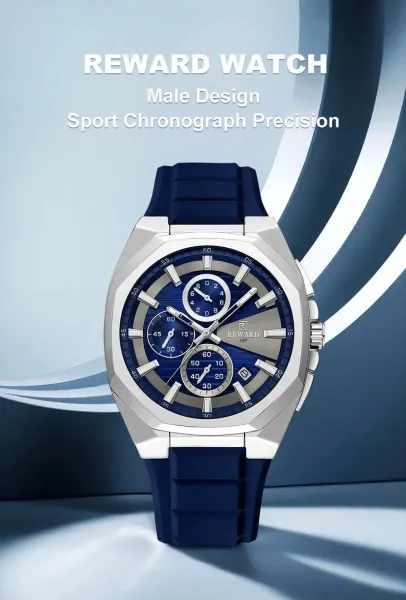 Design Reward VIP Chronograph Blue Silicone Strap Watch Watches - 4