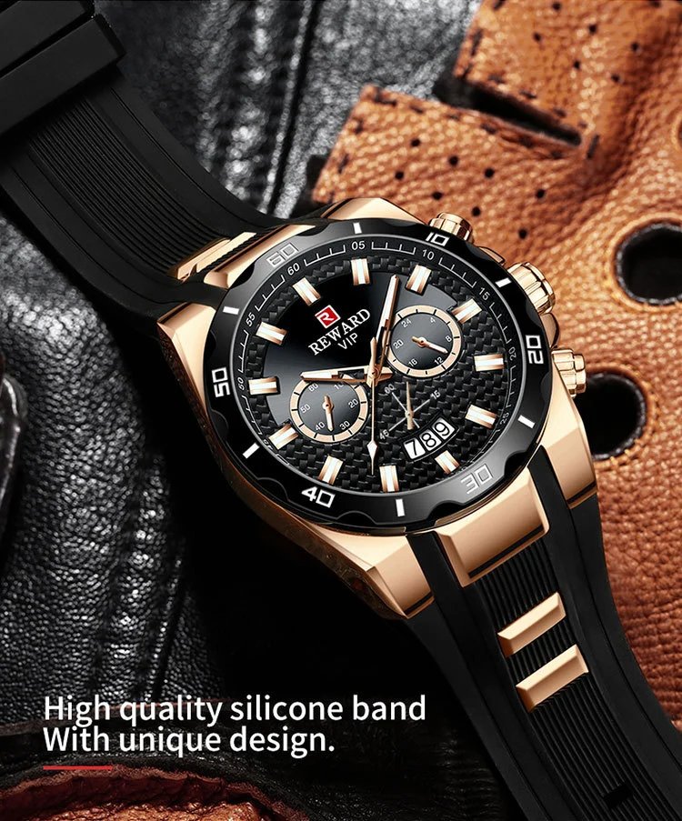 Design Reward VIP Chronograph Blue Silicone Strap Watch Watches - 7