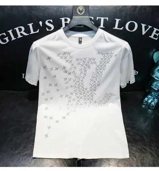Design LV-Inspired Crystal Embroidery White T-Shirt Tops.t Shirts - 8