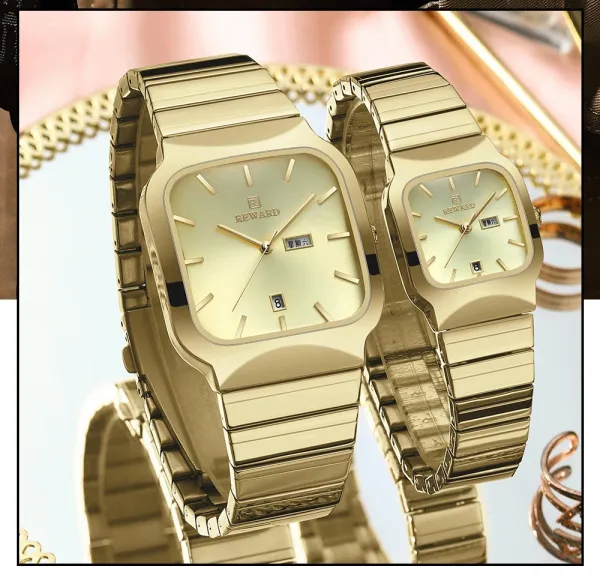 Design Reward Square Dial Two-Tone Stainless Steel Watch with Date and Day Display Watches - 10