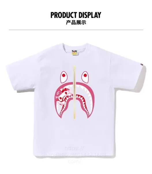 A Bathing Ape Shark Zipper T-Shirt White - 1