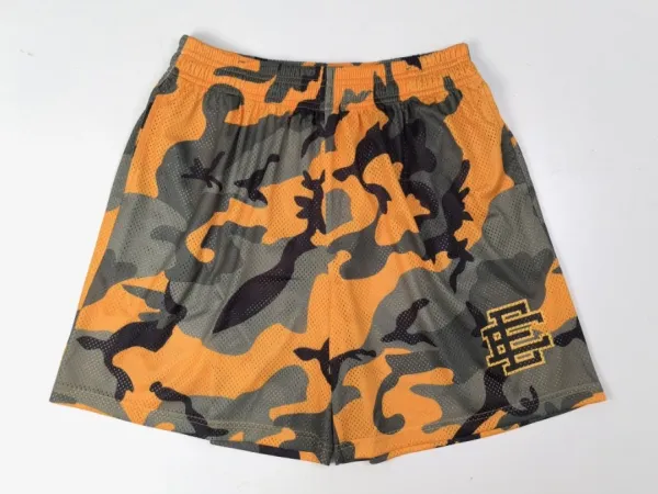 Design Camo Mesh Shorts Orange Black Gray - 1