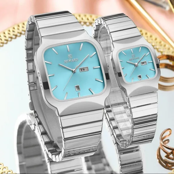 Design Reward Square Dial Two-Tone Stainless Steel Watch with Date and Day Display Watches - 15