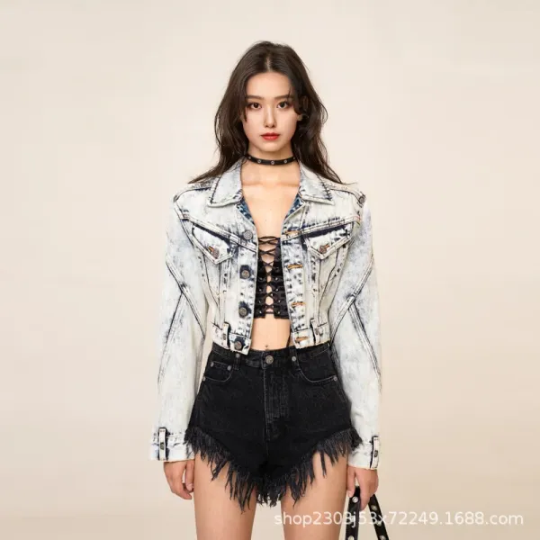 SMF SMFK Cropped Black Denim Jacket - 3
