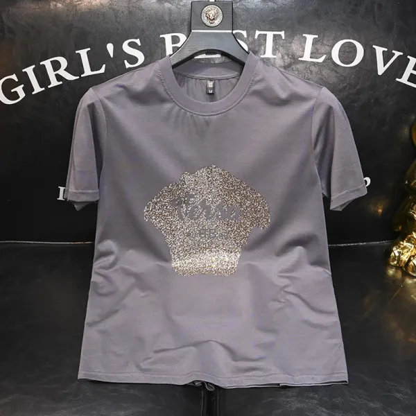 Versace Medusa Crystal-Embellished Gray T-Shirt - 1