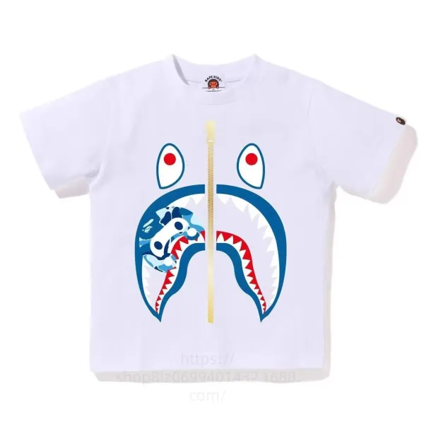 A Bathing Ape Kids Shark Zipper T-Shirt White - 1