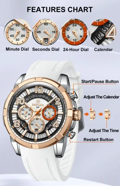 Design Reward VIP Chronograph Light Blue Silicone Strap Watch Watches - 7