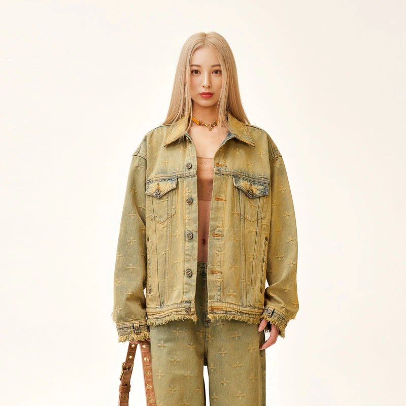 SMF Cross-Embroidered Washed Denim Jacket - 3