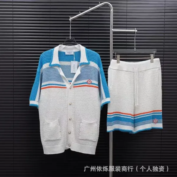 Casablanca Knit Cardigan and Shorts Set White with Red-Green Trim - 7
