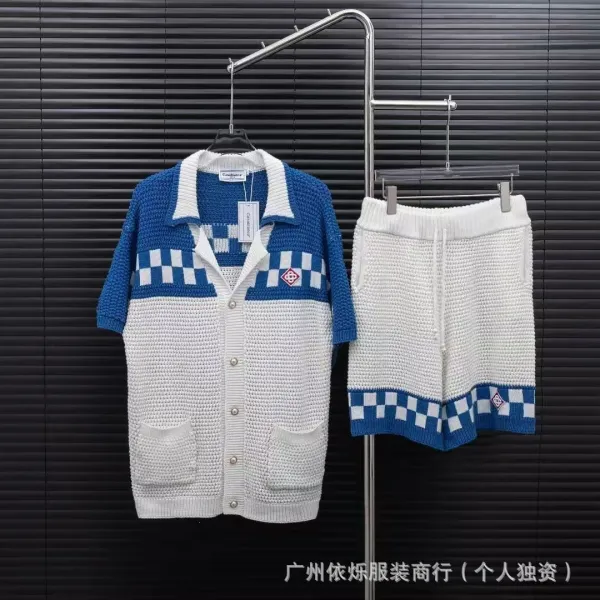 Casablanca Knit Cardigan and Shorts Set White with Red-Green Trim - 8