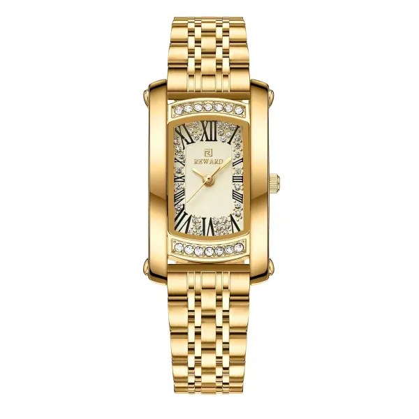Design Reward Rectangular Crystal-Embellished Gold Tone Watch Watches - 1
