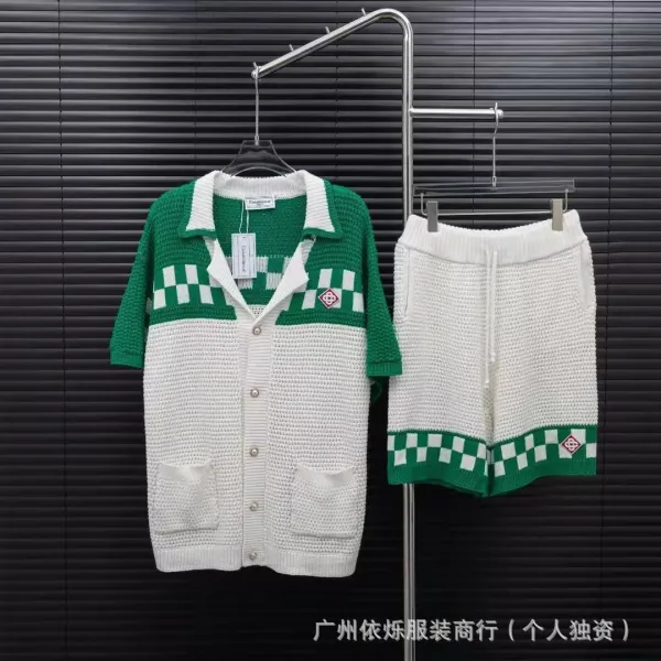 Casablanca Knit Cardigan and Shorts Set White with Red-Green Trim - 9