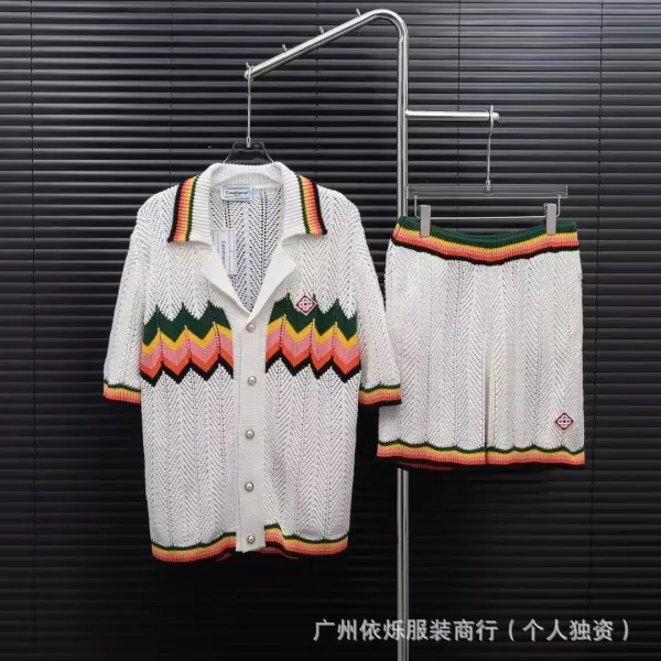Casablanca Knit Cardigan and Shorts Set White with Red-Green Trim - 18