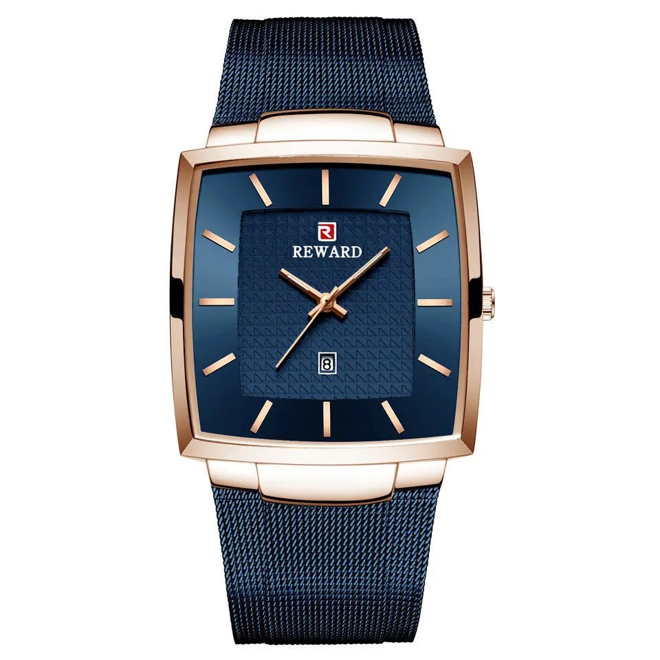 Reward Square Case Blue Dial Rose Gold Watch Watches