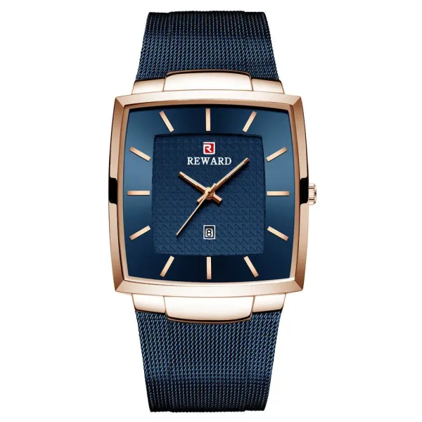 Design Reward Square Case Blue Dial Rose Gold Watch Watches - 1