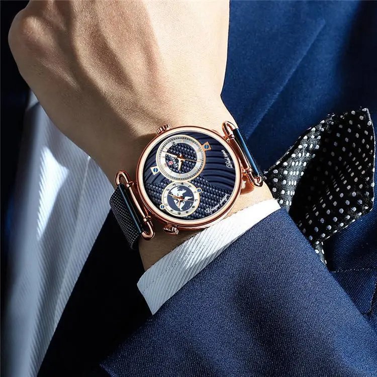 Design Reward Dual Time Carbon Fiber Dial Mechanical Watch Watches - 4