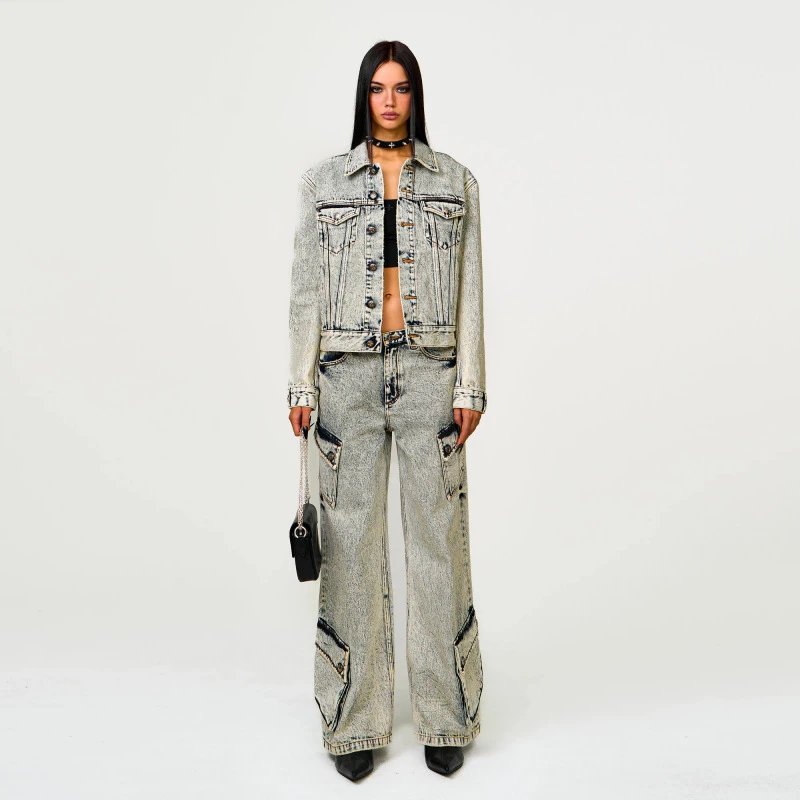 SMF Acid Wash Cropped Denim Jacket - 13