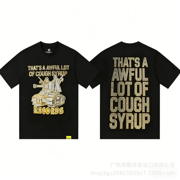 Design That's A Awful Lot Of Cough Syrup Records Graphic Tee Black T-Shirts - 1
