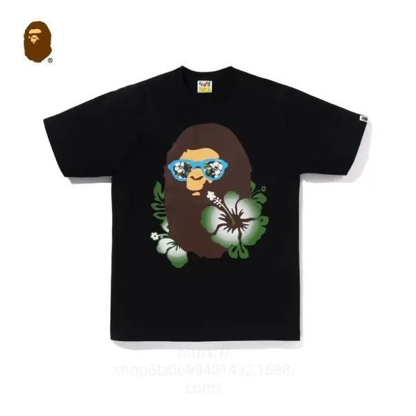 A Bathing Ape Floral Ape Head Black T-Shirt - 1