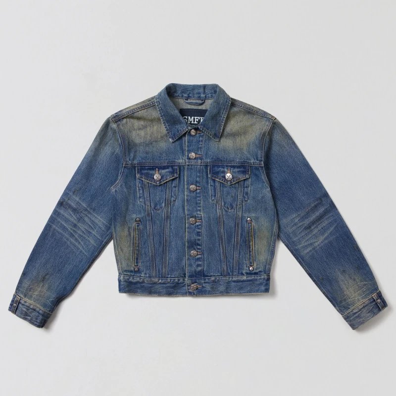 SMF Distressed Cropped Denim Jacket Blue - 20