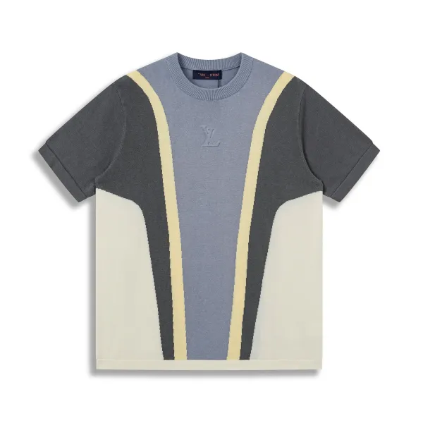 Louis Vuitton Knit T-Shirt in Gray, Charcoal, and Cream Color-Block - 1