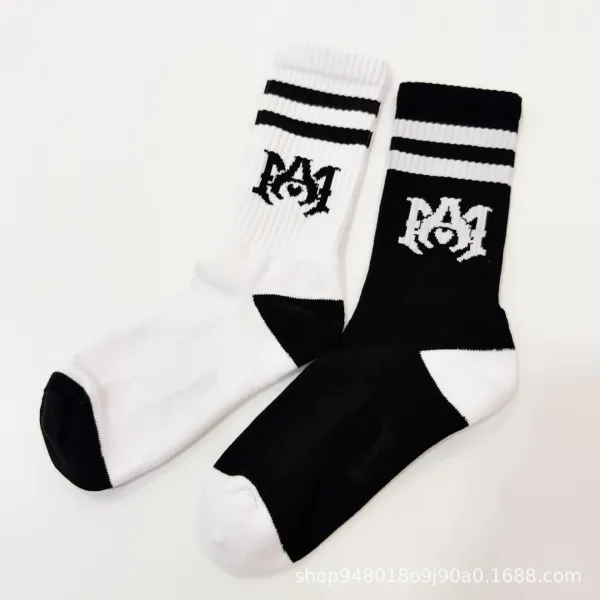 Amiri Logo Stripe Socks White / Black - 5