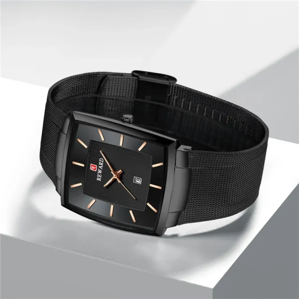 Design Reward Square Case Blue Dial Rose Gold Watch Watches - 13