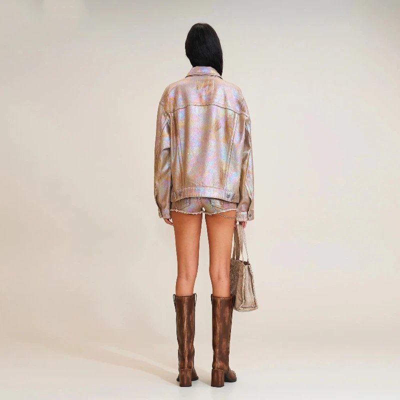 Design Glitter Denim Jacket Beige Outerwear - 4