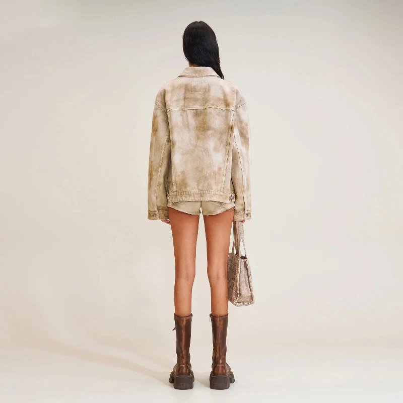 Design Glitter Denim Jacket Beige Outerwear - 8
