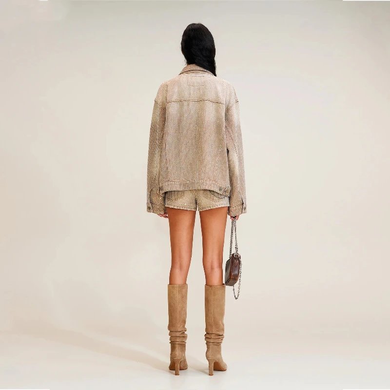 Design Glitter Denim Jacket Beige Outerwear - 16