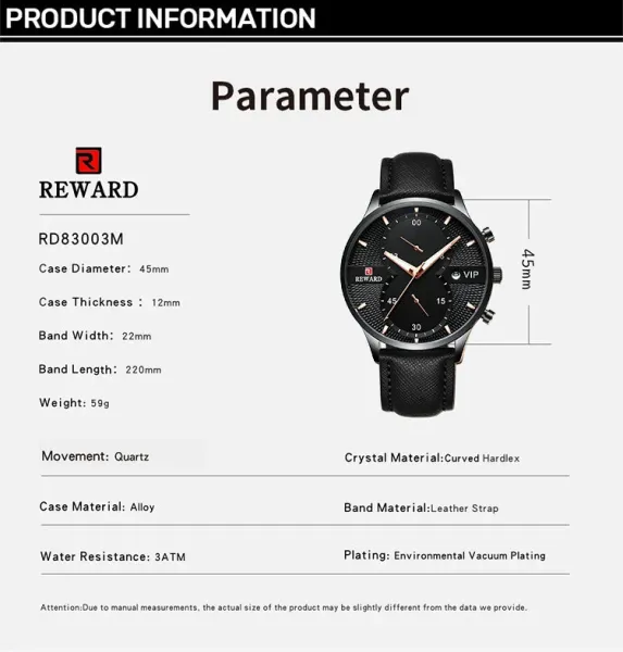 Design Reward VIP Chronograph Rose Gold Brown Leather Watch Watches - 5