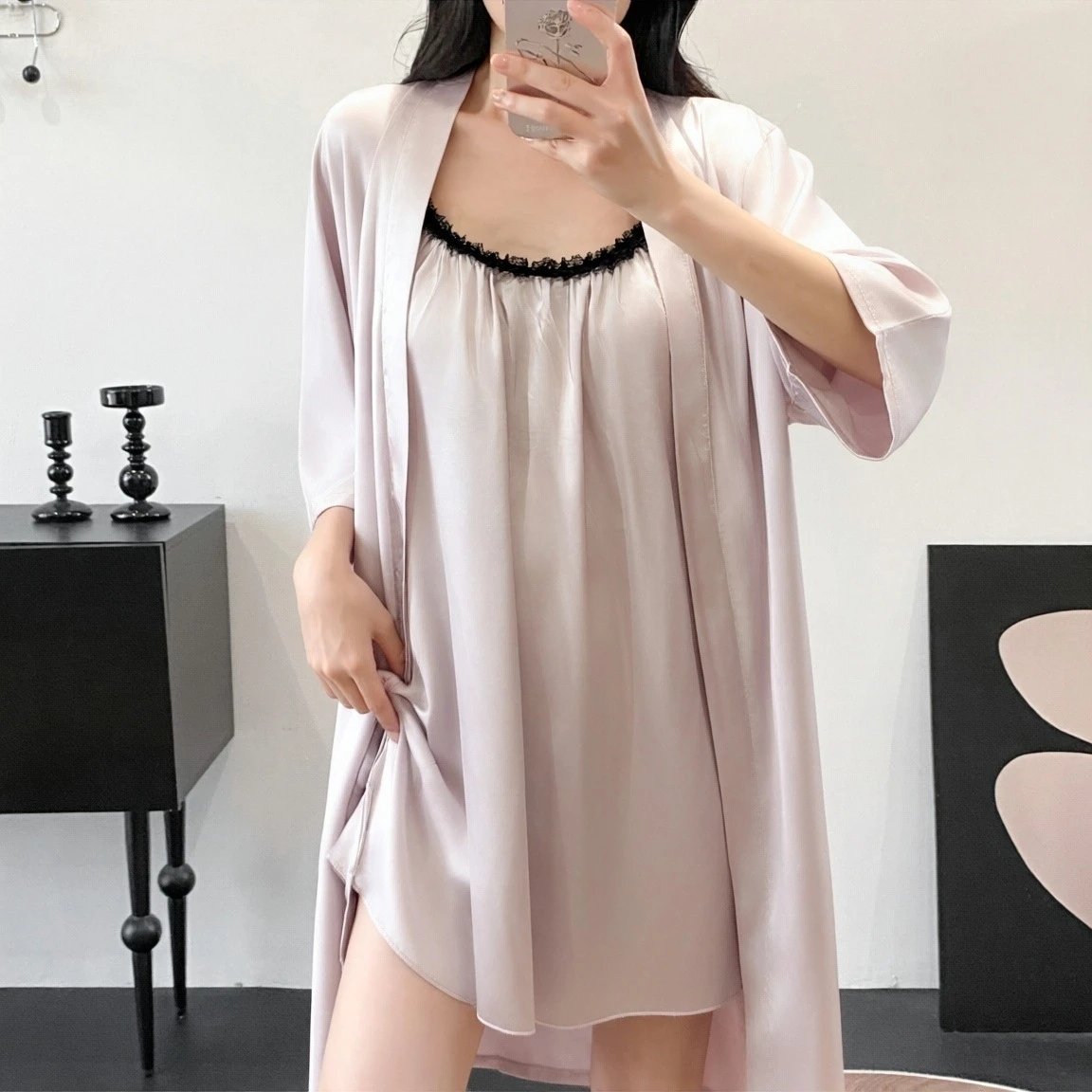Design Lace-Trimmed Satin Slip Dress in Lilac Sleepwear - 11