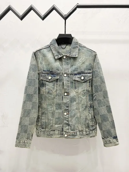 Design Checkerboard Denim Jacket in Washed Blue - 1