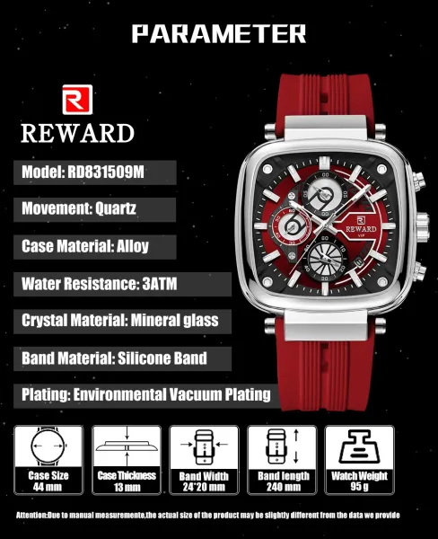 Design Reward VIP Chronograph Black Rubber Strap Watch Watches - 7