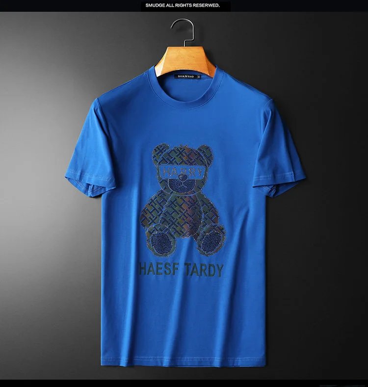 Design SHANBAO Bear Graphic Print Blue T-Shirt T-Shirts - 12