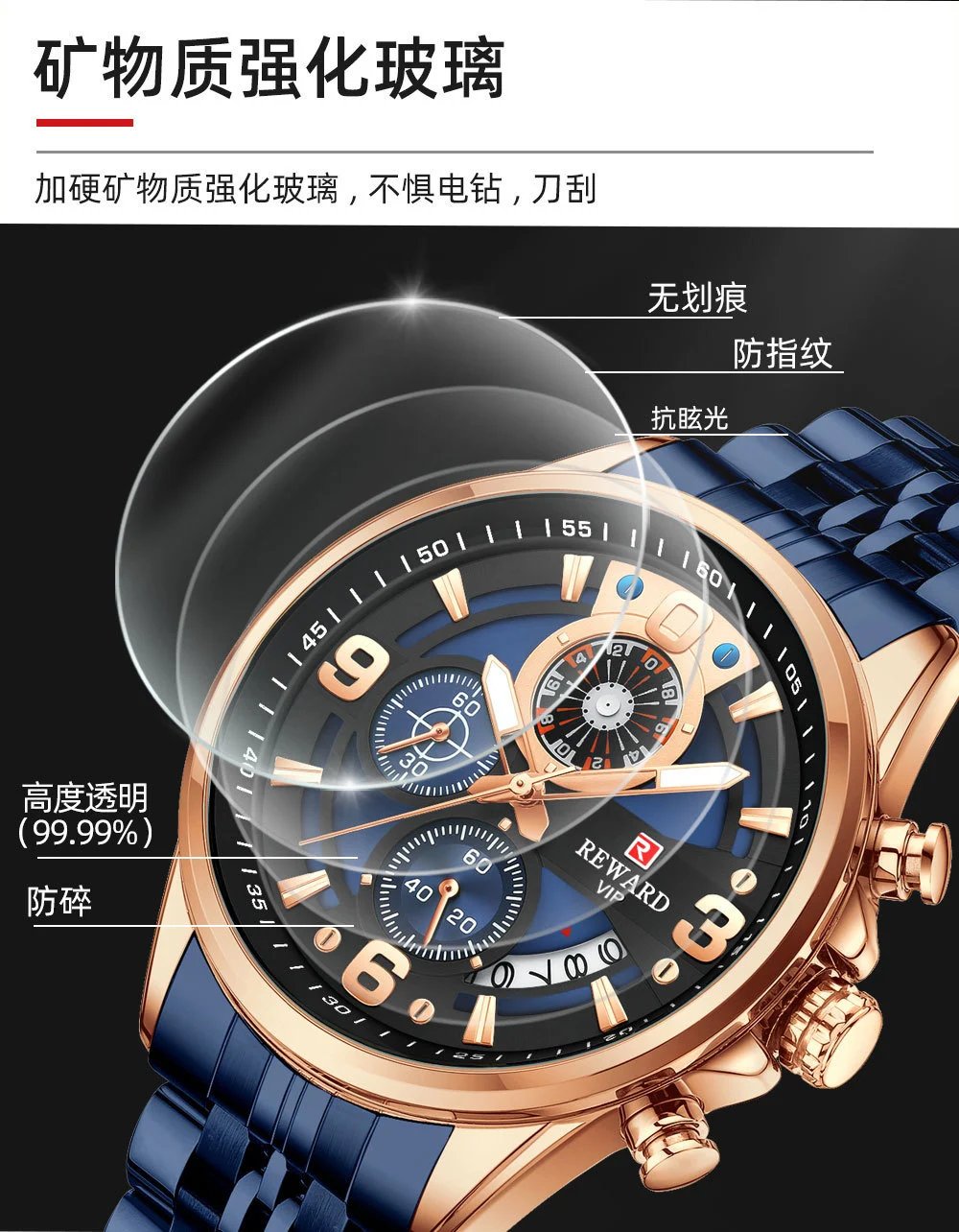 Design Reward VIP Chronograph Stainless Steel Black Dial Watch Watches - 13
