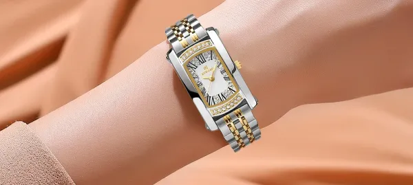Design Reward Rectangular Crystal-Embellished Gold Tone Watch Watches - 20