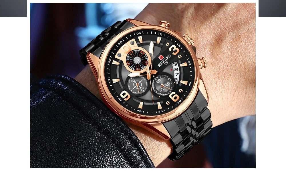 Design Reward VIP Chronograph Stainless Steel Black Dial Watch Watches - 18