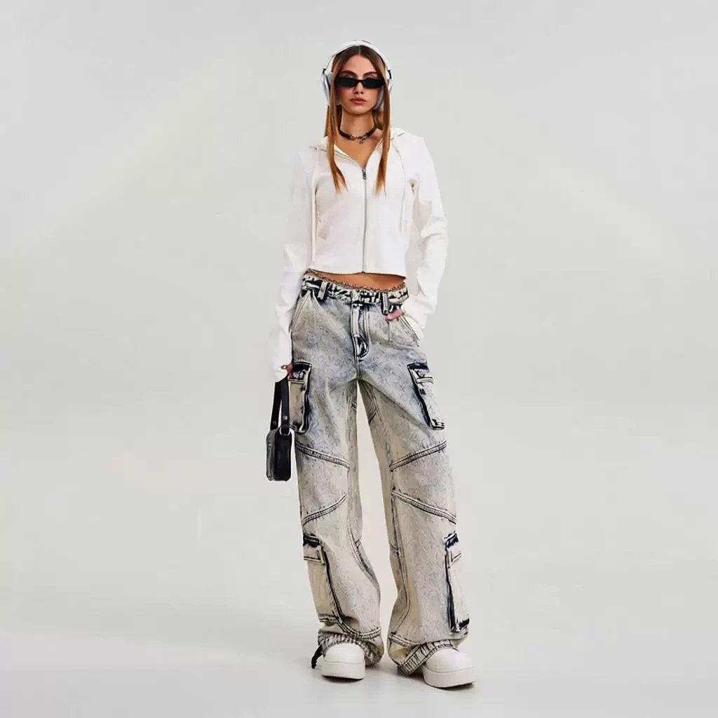 Design Cargo Jeans Acid Wash Gray - 5
