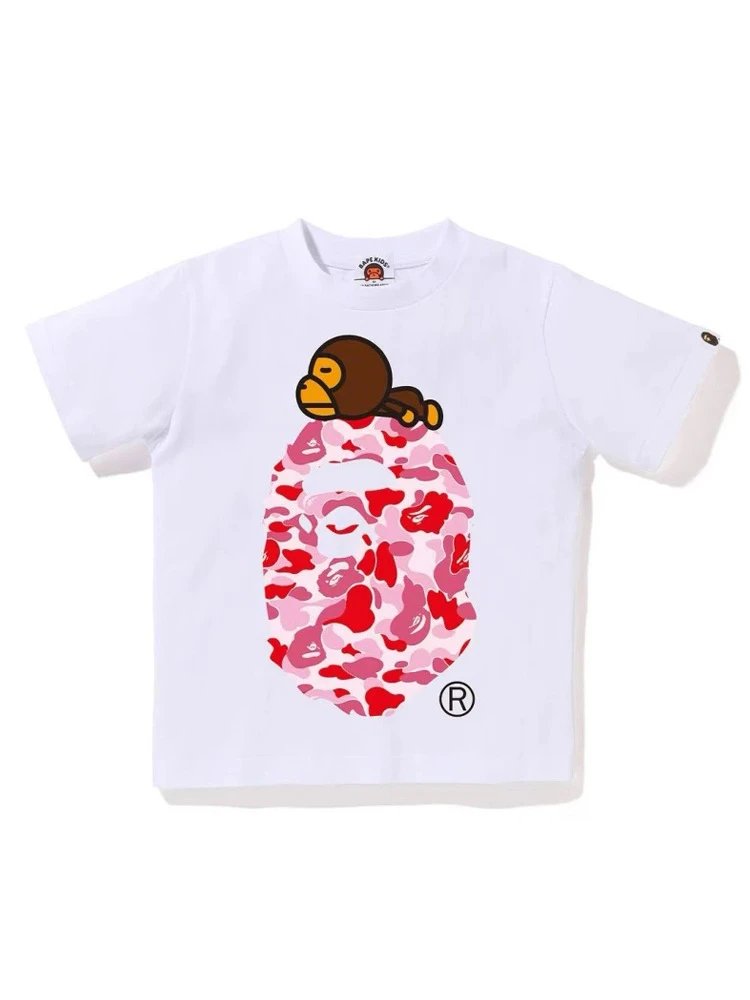 A Bathing Ape Baby Milo Camo Ape Head White T-Shirt - 4