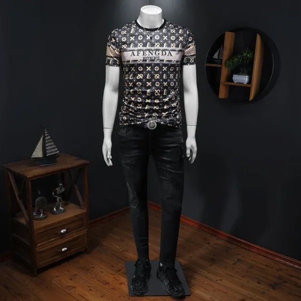 Design AFENGDA Homme Monogram Print Brown T-Shirt T-Shirts - 8