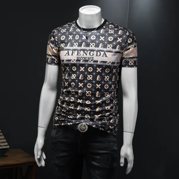 Design AFENGDA Homme Monogram Print Brown T-Shirt T-Shirts - 11