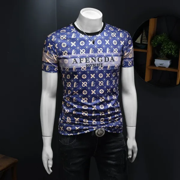 Design AFENGDA Homme Monogram Print Brown T-Shirt T-Shirts - 14