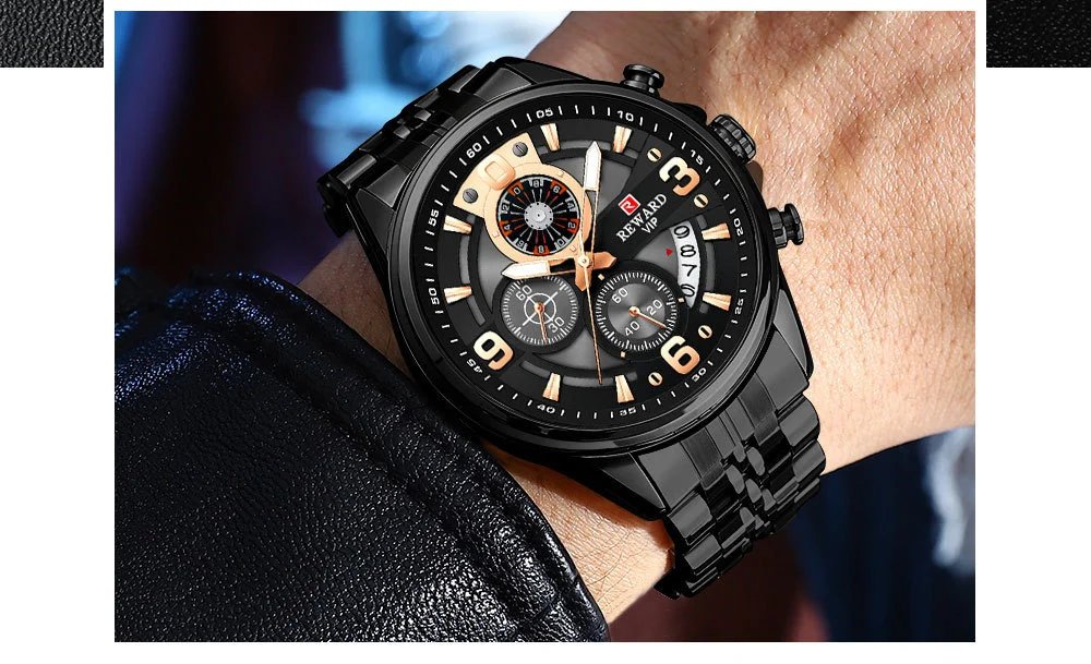Design Reward VIP Chronograph Stainless Steel Black Dial Watch Watches - 22