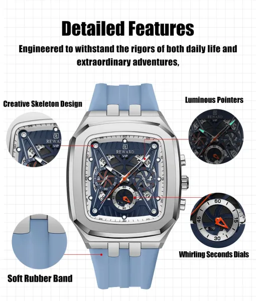 Design Reward VIP Chronograph Burgundy and Black Mechanical Watch Watches - 5