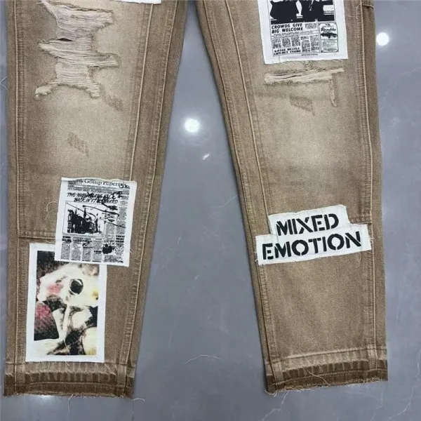 Design Newspaper Patchwork Distressed Black Jeans - 16