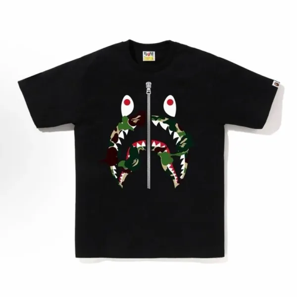A Bathing Ape Shark Camo Zipper T-Shirt Black - 1