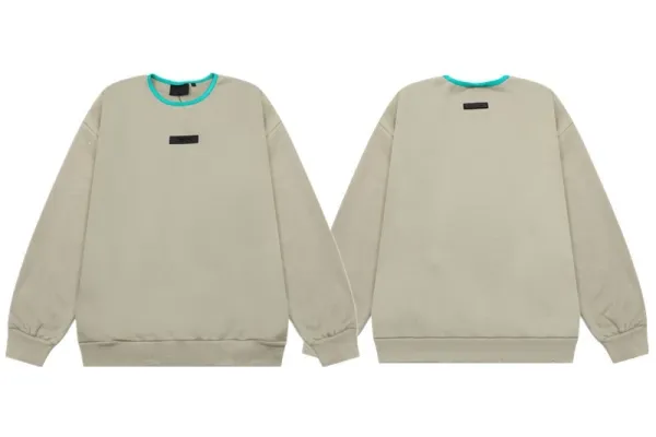 Design Oversized Crewneck Sweatshirt Beige with Turquoise Trim Hoodie - 1