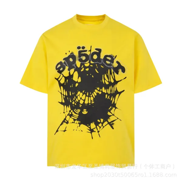 Sp5der Yellow Graphic Print T-Shirt - 1